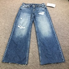 A ropostale Baggy Wide Leg Jeans Womens 6 Blue Med Wash Distressed Denim 30x32