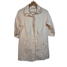 Chicos Linen Cutwork Topper 3/4 Sleeve Zip Up Jacket Size 1 Resort Cruise NWT