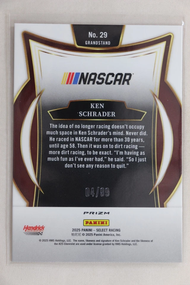 Ken Schrader - 2025 NASCAR Panini Select Racing White Prizm #4/99 - Image 2 of 2