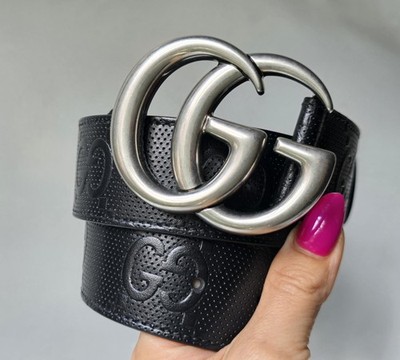Gucci Men's Belt 75 30 Marmont Silver Buckle Black GG Leather Logo