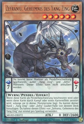 YuGiOh Zefraniu, Geheimnis des Yang Zing MGED-DE072 Rare NM 1st