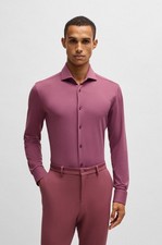 Hugo Boss NWT Performance Shirt Mens XL Pink Long-sleeve Slim Jersey