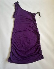 Womens One Shoulder Dress Purple Ruched Bodycon Midi Cocktail Party Y2K Dress