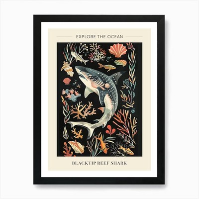 Schwarzspitzen Riff Hai Meereslandschaft schwarz gerahmt Wandbild Poster Leinwanddruck Bild