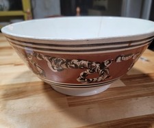 Antique 1830 - 1850 Mochaware Bowl 11" Diameter, Crack And Chips.