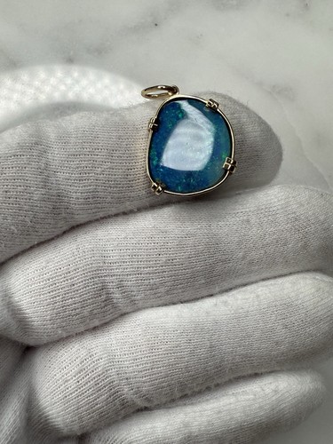 14k Yellow Gold Black Opal Pendant Large - Picture 9 of 13