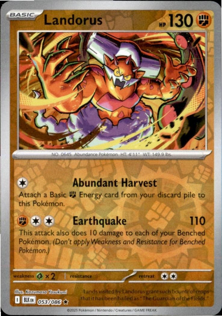 Landorus 053/086 Rare Black Bolt Pokemon Reverse Holo Near Mint