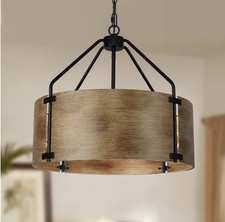 4-Light Farmhouse Drum Chandelier - Rustic Industrial Round Metal Light Fixture
