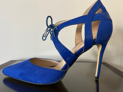 #ad Guoar Blue High Heel Shoes Size 11 with Drawstring Closure $19.99
