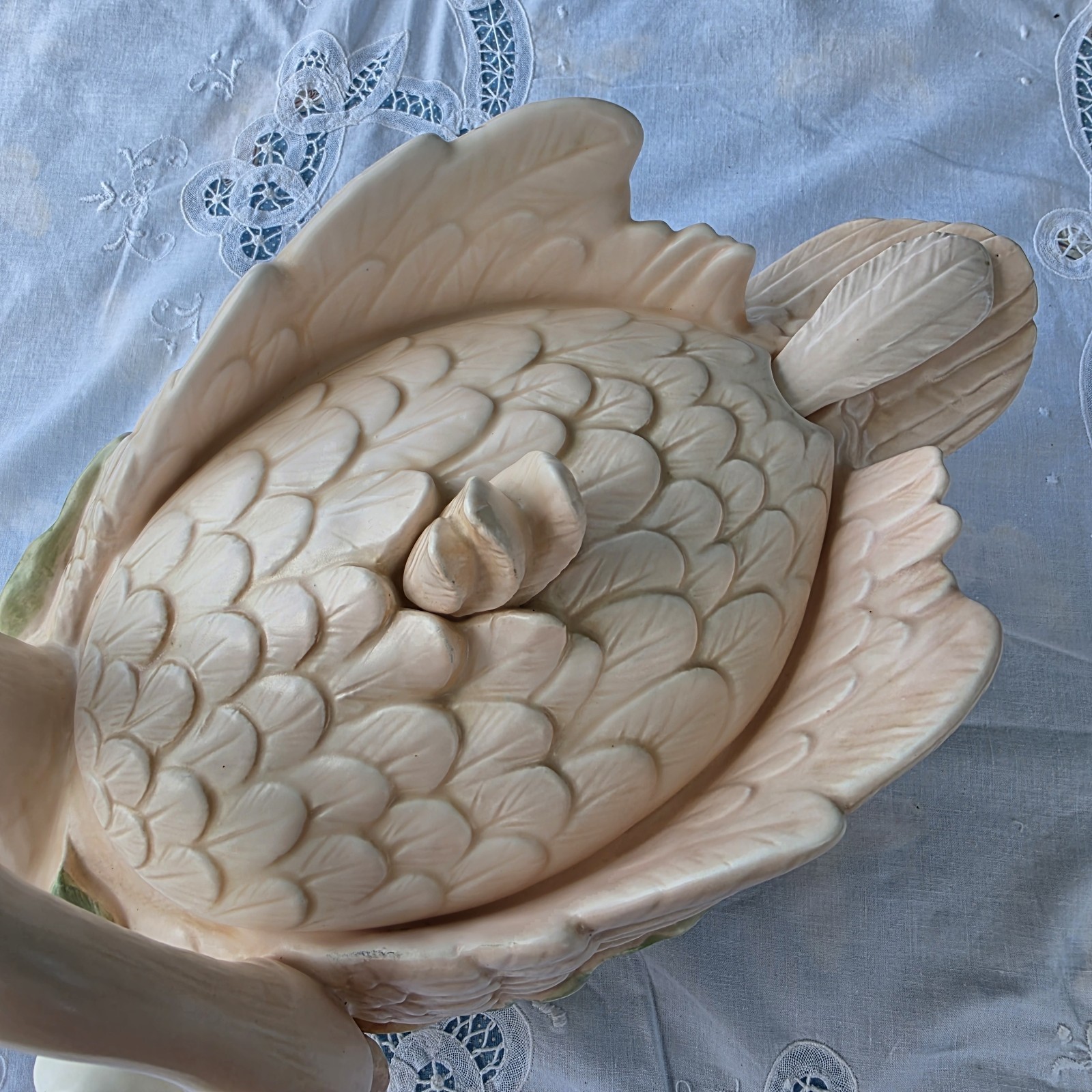 VTG Fitz & Floyd Ceramic Swan Lily Soup Tureen w/ Feather Ladle Lid 1987 3.5 Qt