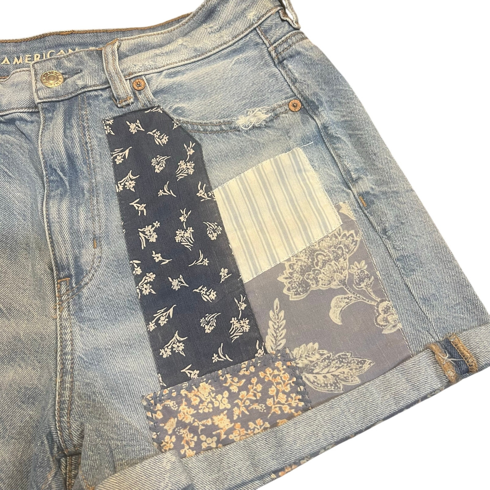 American Eagle | Denim Patchwork Mom Shorts | Med… - image 5