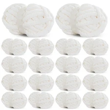 White Chunky Chenille Yarn for Crocheting, Bulky Thick Fluffy Yarn for Knitti...
