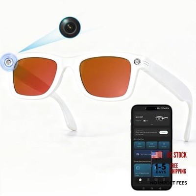 Sunglasses with Camera for Women, Bluetooth Smart Video Recording 8MP White