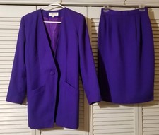Vintage E.R. Gerard Size 8 Jacket Skirt Suit Purple Lined Polyester Made In USA