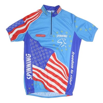 Herren Blau Rot & Weiß Spinning Radtrikot M Kurzarm Hochgeschlossen