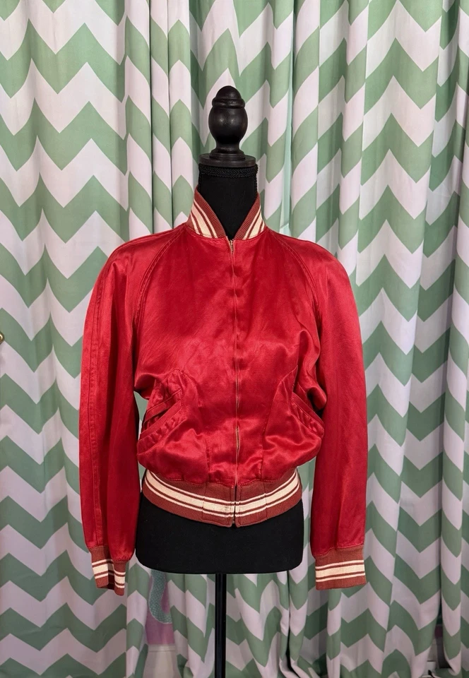 Vintage 1950s Satin Baseball Jacket Ladies S/M Gaylord - Red Fox Athletic Wear - Image 2 of 4