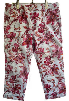 Brax March Golf Damen Capri Hose Weiß mit Blumenmuster Gr 38 wie Neu