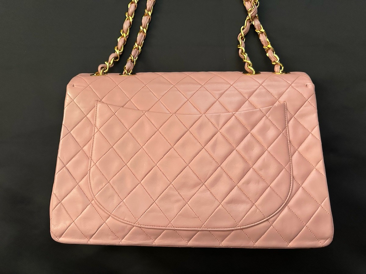 Chanel Vintage Maxi Flap Bag Pink Lambskin Gold 24k Hardware RARE
