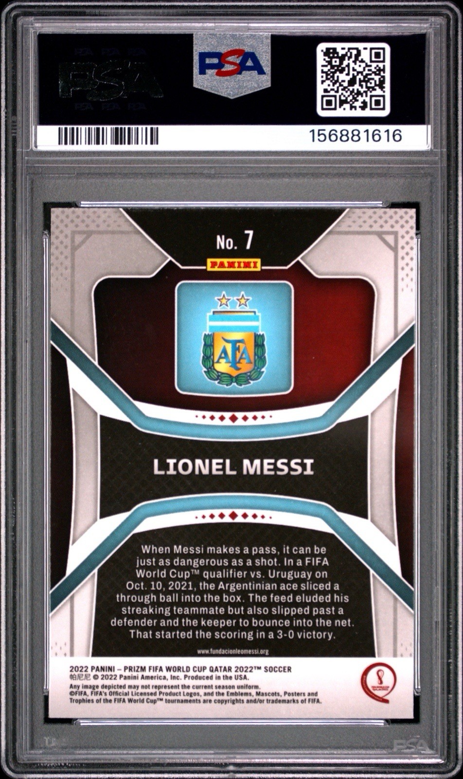 2022 Panini Prizm World Cup Qatar - Lionel Messi #7 PSA 10 Gem Mint view 2