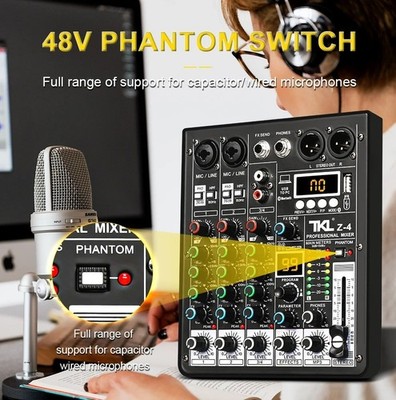 4 Kanal 99 DSP Audio Mixer 48V Phantomspeisung USB Studio Sound Mixer Bluetooth