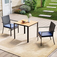 3 Piece Patio Dining Set, Wicker Outdoor Table and Chairs Patio Furniture Set