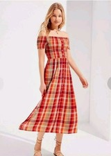 Urban Outfitters Women's Small "Monica" Plaid Off The Shoulder Midi Dress