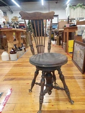 Victorian Antique Melvin Banor Swivel Piano Chair Glass Ball/Brass Claw Footed
