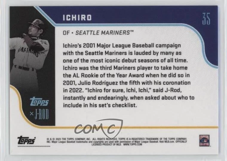2023 Topps X J-Rod Purple Foil /75 Ichiro Suzuki Ichiro #35 HOF - Image 2 of 2