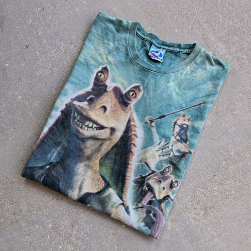 Vintage 90s Liquid Blue Jar Jar Binks Star Wars Phantom Menace Tie Dye T-Shirt XL - Bild 1 von 12
