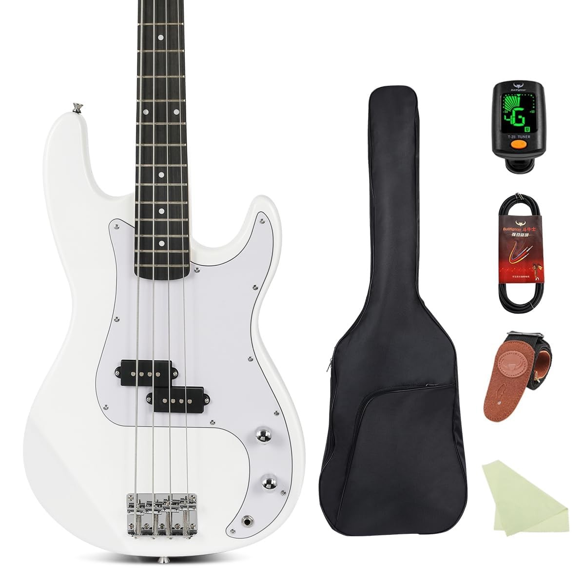 Bullstar Electric Bass Guitar 4 Strings PB-Style Beginner Kit PB-White