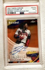 Ronald Acuna Jr Beisbol Orange Refractor 13/25 Autograph 2021 Topps Chrome PSA 9