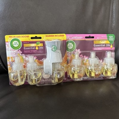 Air Wick Plug in Scented Oil Starter Kit, Warmer + 6 Refills, Summer Delights