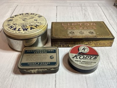 Vintage Collectible Tin Lot Lipton Tea Assorted Retro Kitchen Decor Set 4