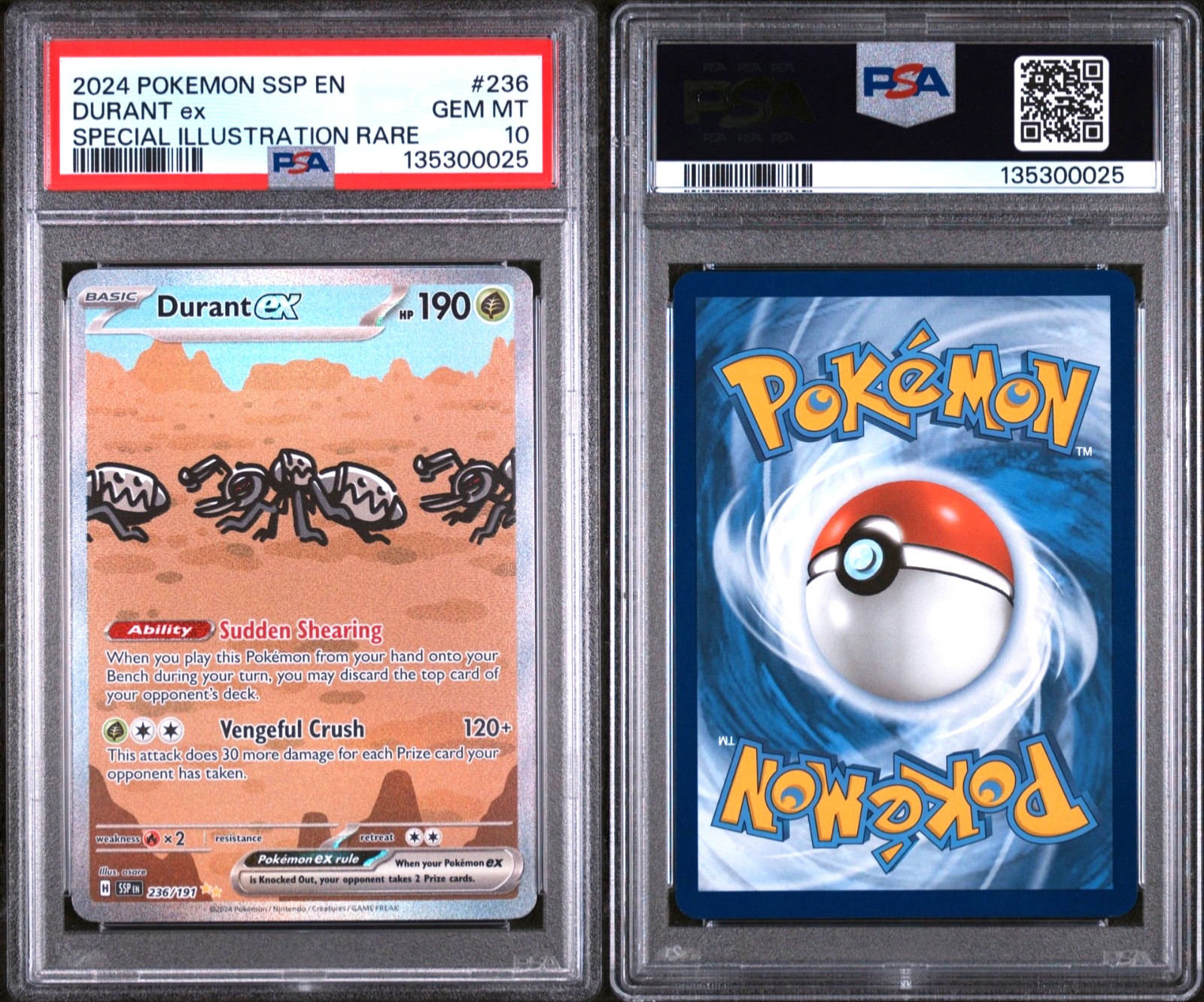 PSA 10 GEM MINT Durant EX 236 Surging Sparks Pokemon Card