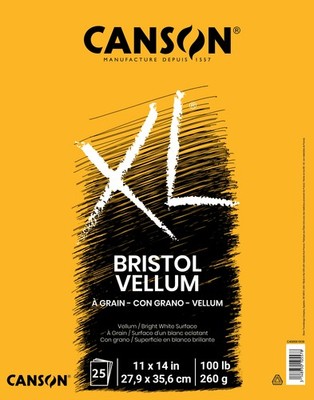 Canson XL Bristol Vellum Pad 11X14-Fold Over, 25 Sheets