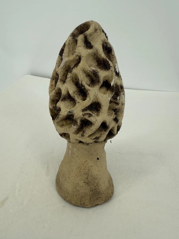 Vintage Concrete Cement Morel Mushroom Statue 9" Garden Yard Décor Weathered - Image 2 of 4
