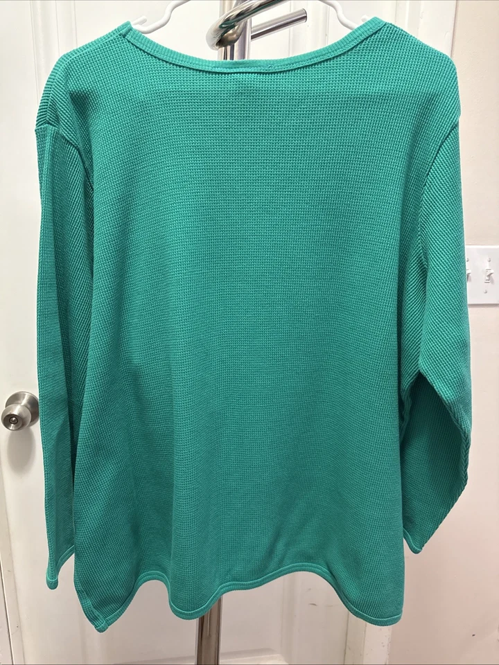 Woman Within Size 1X Green Long Sleeve Henley Shirt - Image 2 of 4