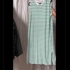 Everlane 100% organic cotton white and green striped dress