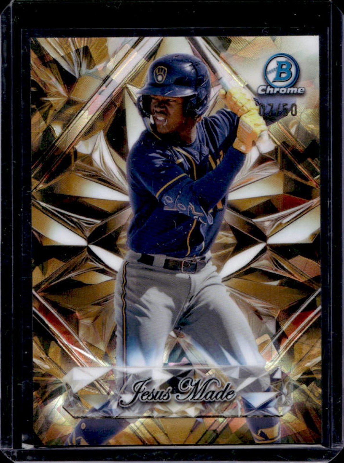 2025 Bowman Chrome Sapphire Jesus Made Selections Gold Refractor #7/50 Brewers