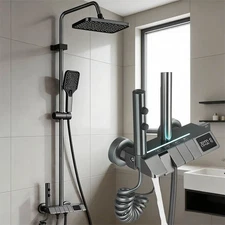 Shower Faucet System with Ambient Lights Digital Temp Display Shower Head Combo