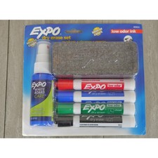 Expo Low Odor Dry Erase Marker Set with White Board Eraser and Cleaner  Chisel
