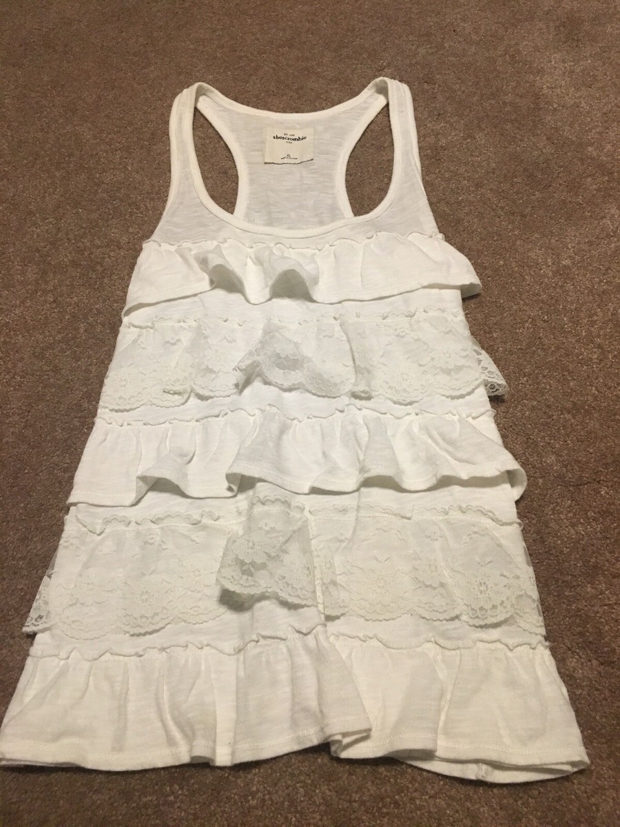 Vintage Y2K Abercrombie Girls XL/Women XS White Lace Ruffled
