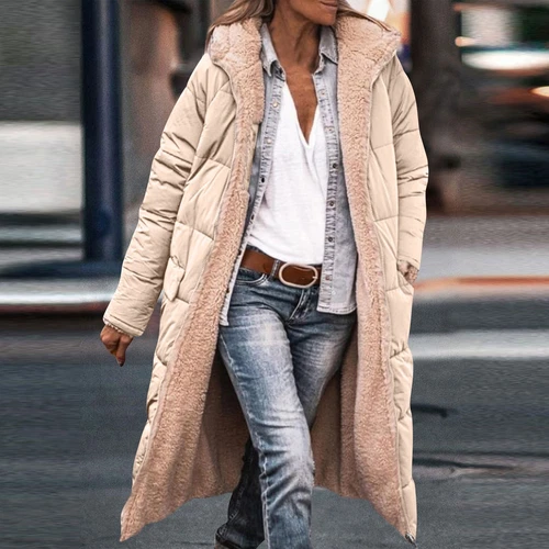 Damen Winter Lange Mäntel Trendy Jacke Sherpa Fleece Gefüttert Daunenmantel - Bild 55 von 97