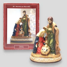 St.  Nicholas Square 9" Porcelain Nativity  Musical Figure Plays "SILENT NIGHT"