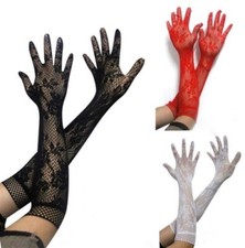 Gothic/ Steampunk Ladies Mesh Stretchy Floral Long LACE GLOVES Black/ White US