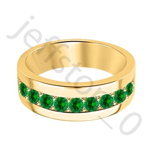 0.45 Ctw Lab Created Emerald 14K Yellow Gold Over Wedding Band Men's Ring - Picture 2 of 5