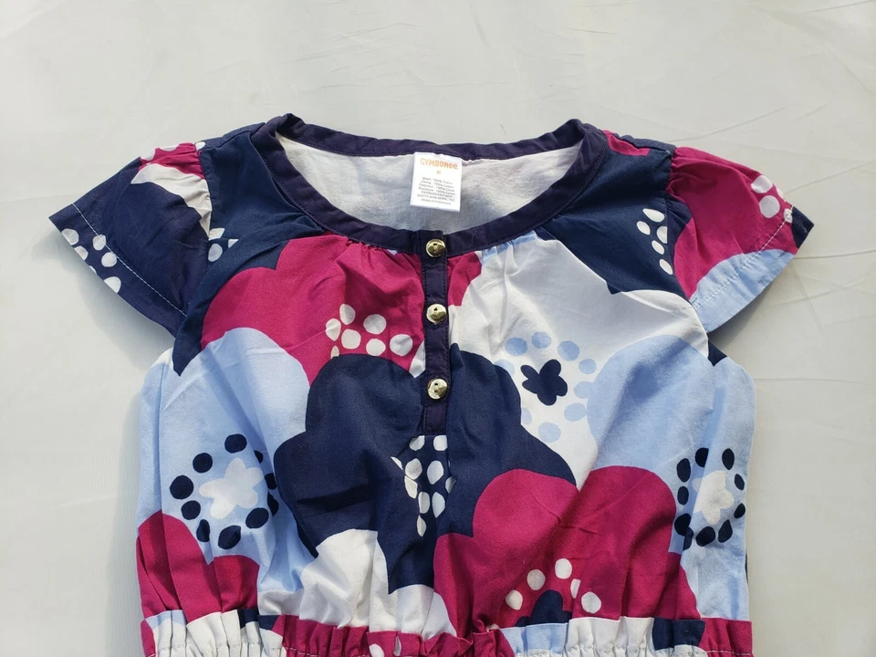Vestido Gimboree Niñas Talla 6 Dije Clase Floral Verano Azul Marino Blanco Flor Foto 4 de 4