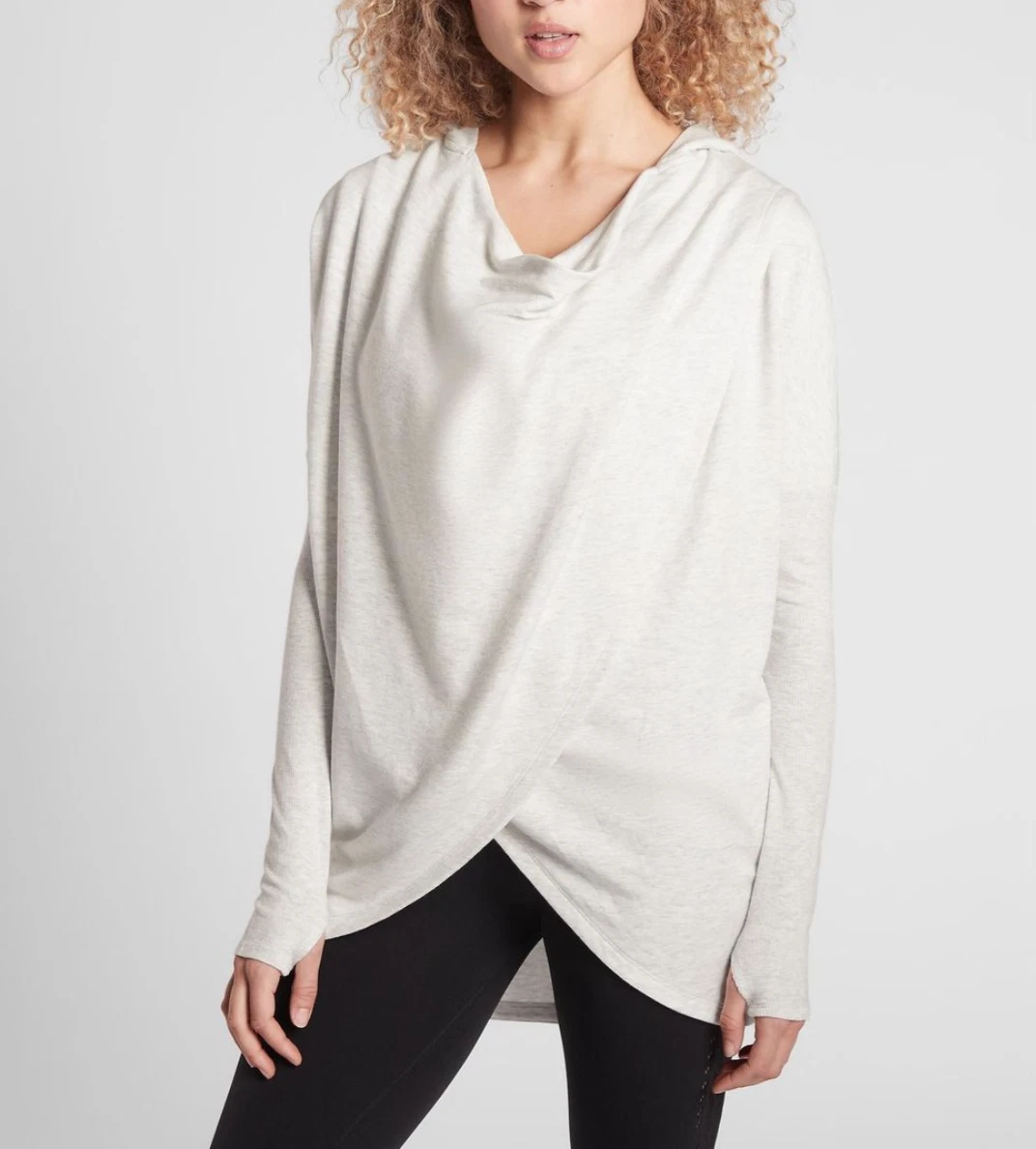ATHLETA WOMEN'S FOG GRAY LONG SLEEVE PURANA WRAP HOODIE SWEATSHIRT SWEATER Sz M