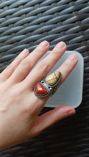 American West Sterling Silver Picture Jasper Red Jasper Gemstone Leaf Ring size5