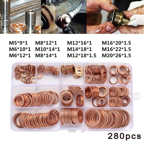 Reliable 280 Piece Car Drain Bolt Crush Washer Copper Set Easy